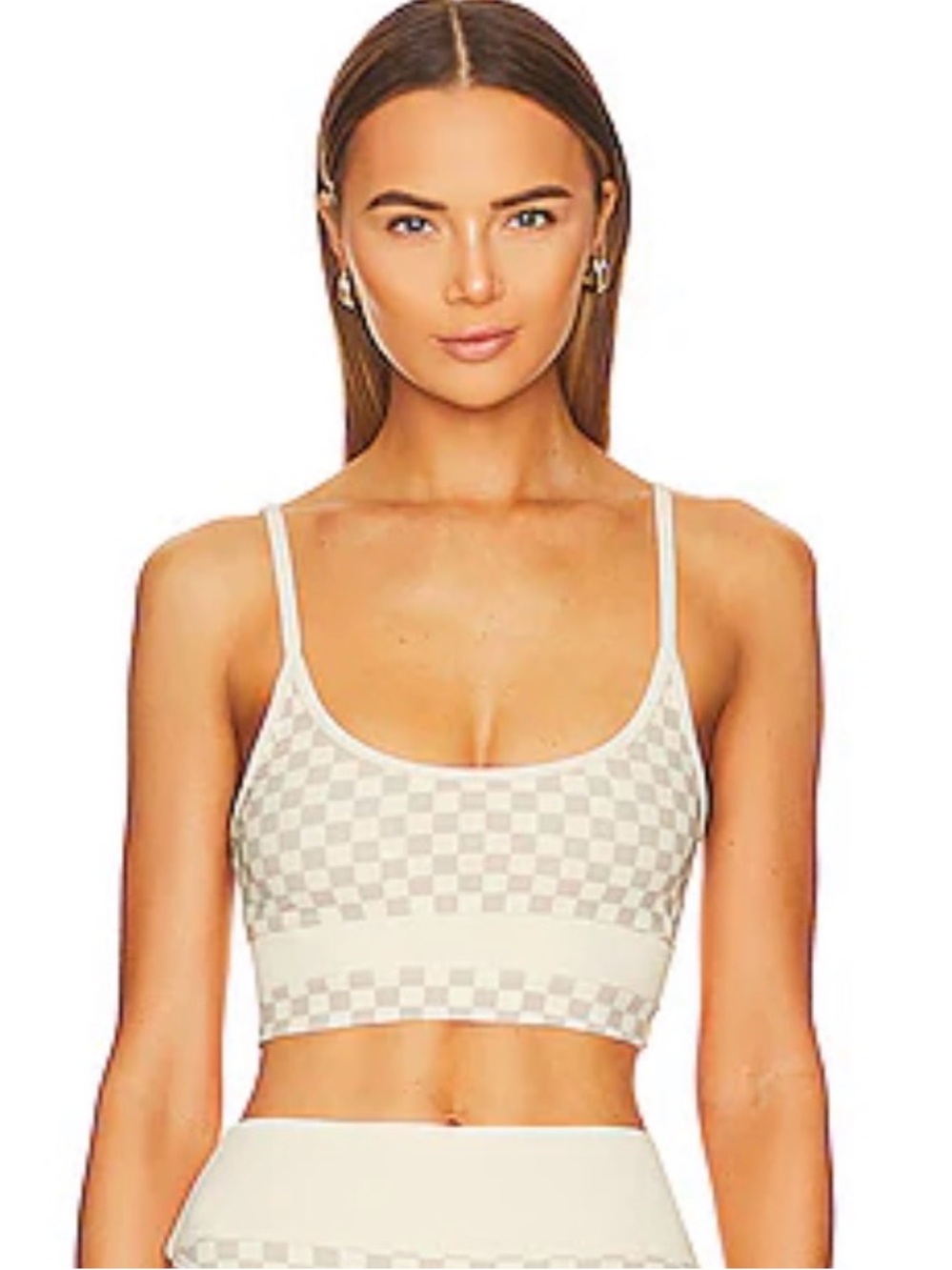 Beach Riot Eva Swim Top Tan Checkered